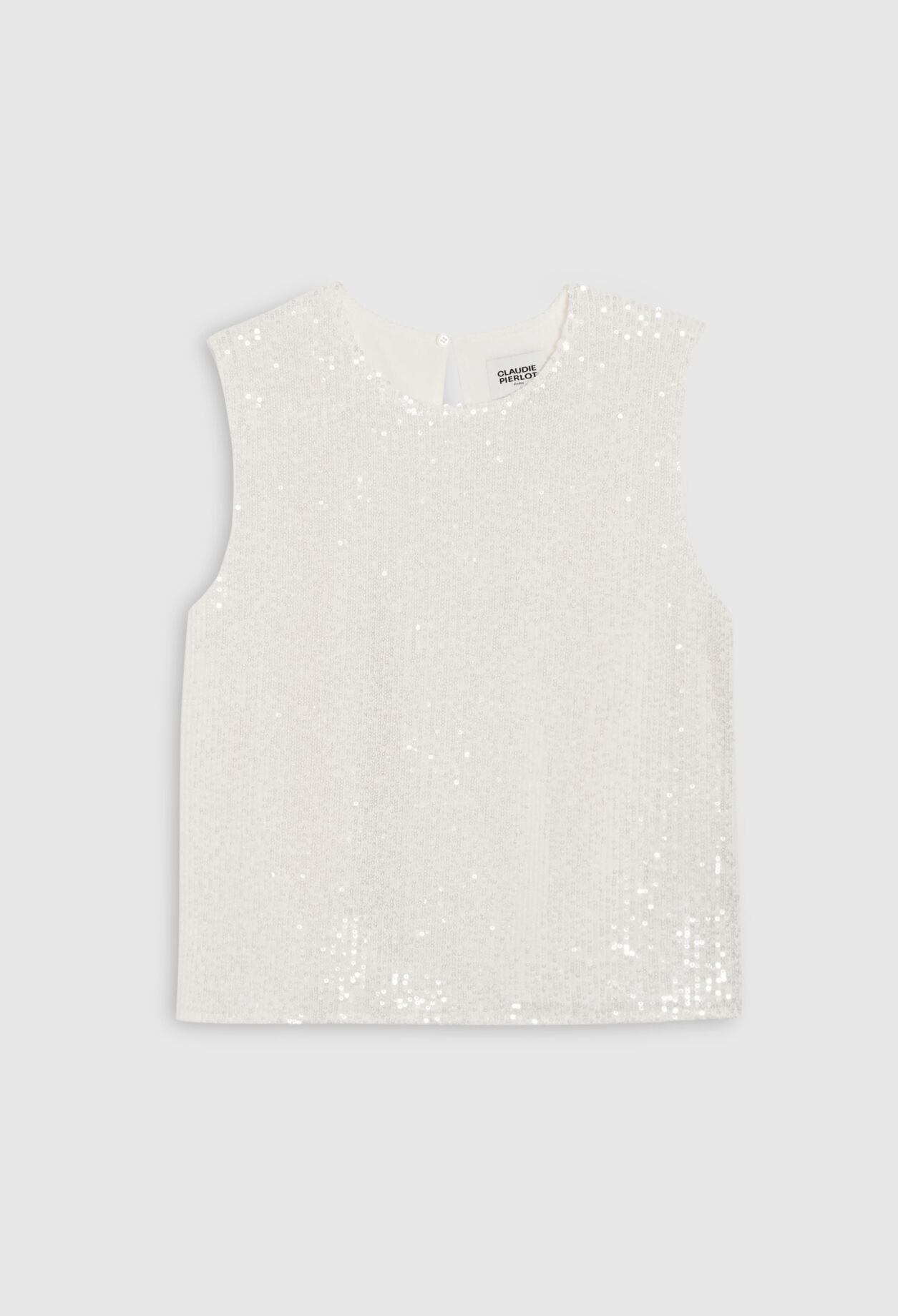 White sequin sleeveless shop top