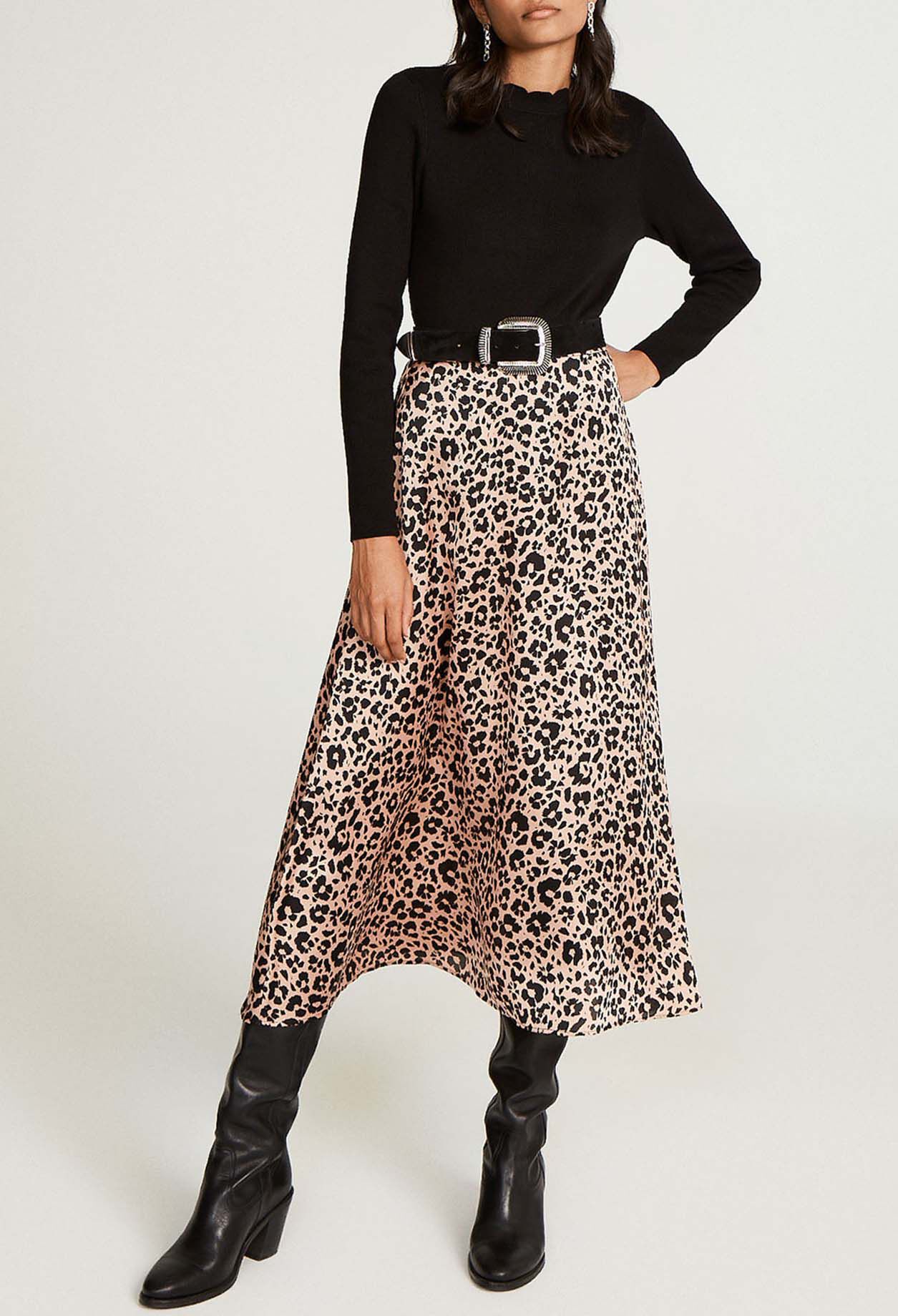 light leopard midi skirt