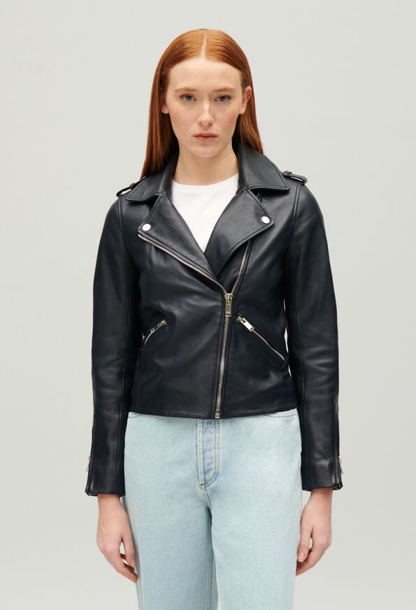 224CUZIA : Leather jackets color NAVY