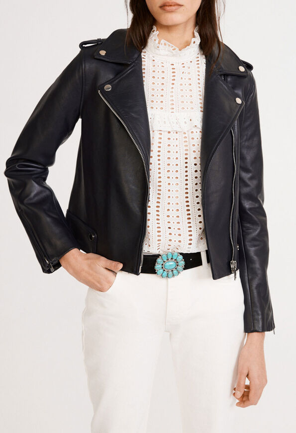 221CHOUCHOU : Leather jackets color NAVY