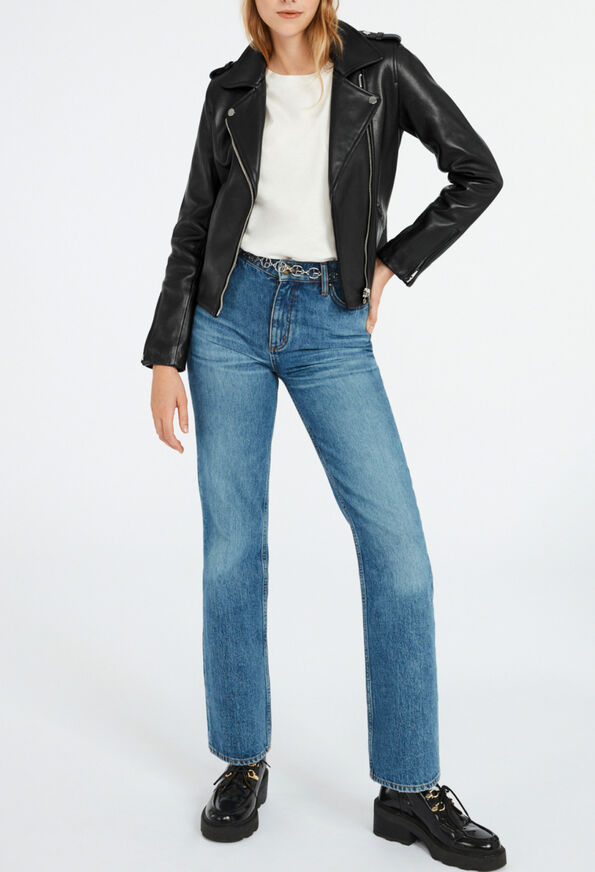 122CUZIA : Leather jackets color NAVY