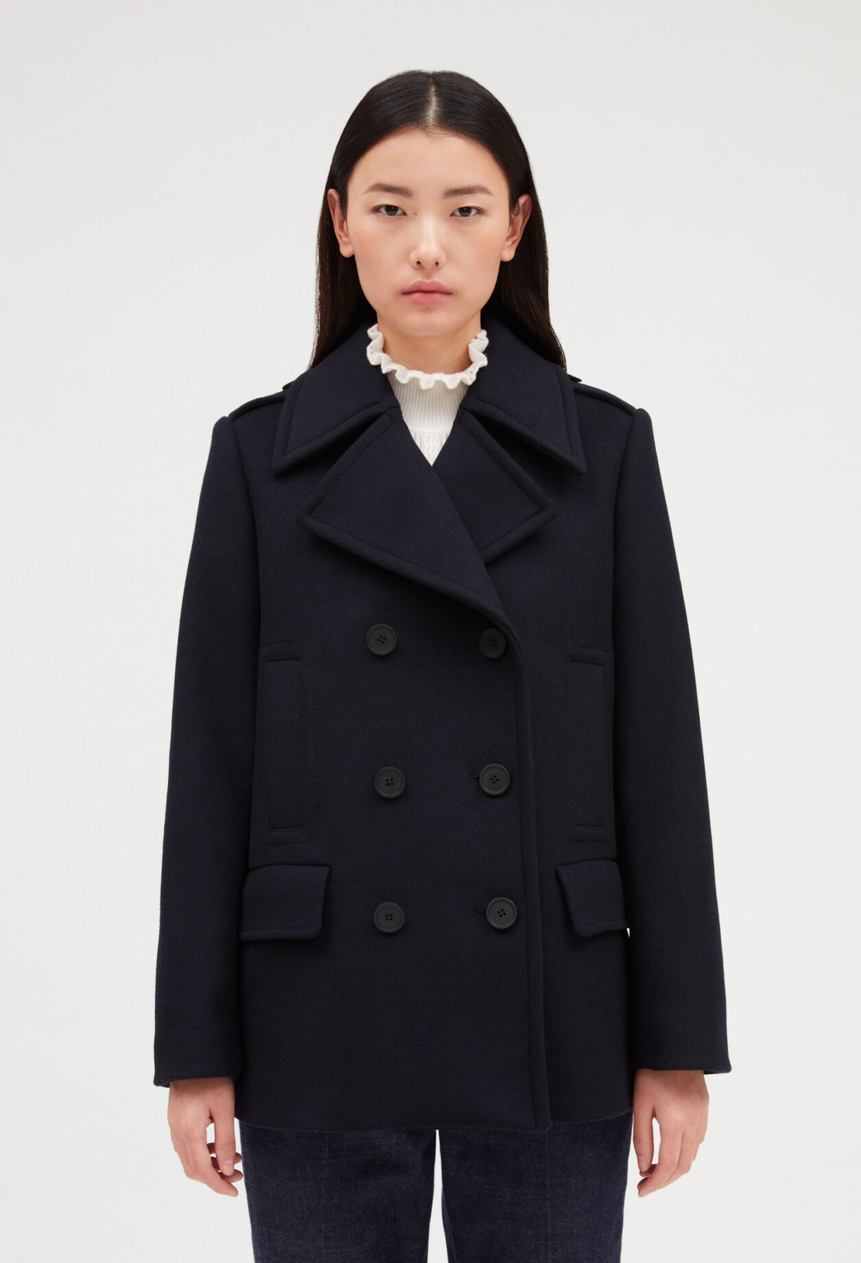 Navy wool blend pea coat Claudie Pierlot