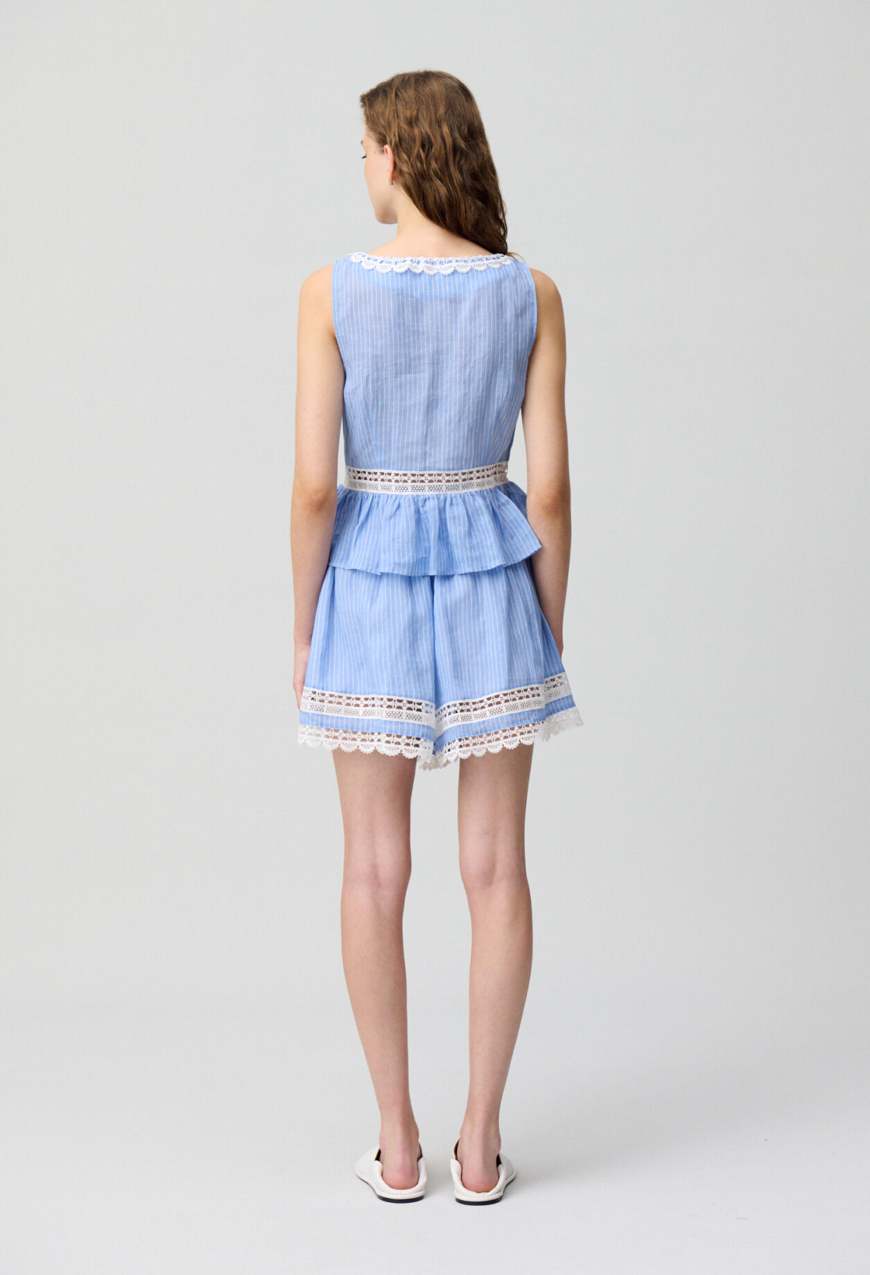 Striped Ruffle Top Lace Detailing