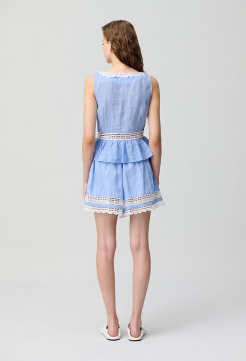 Striped Ruffle Top Lace Detailing