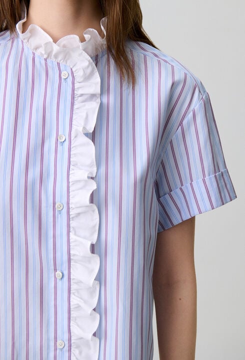 Ruffled striped poplin shirt