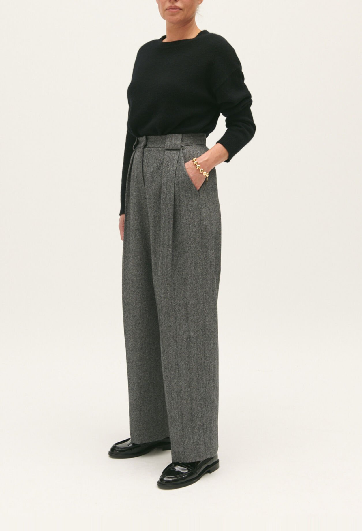 Two-tone wide-leg trousers