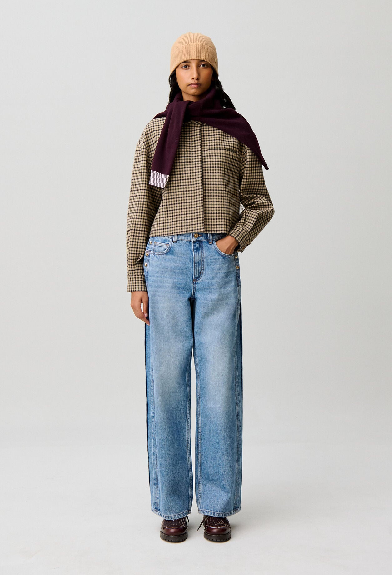 Short checked wool blend jacket