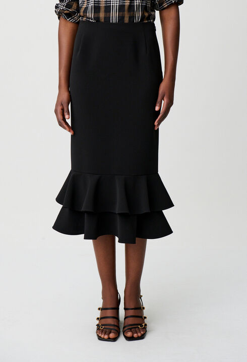 Flared ruffled midi skirt