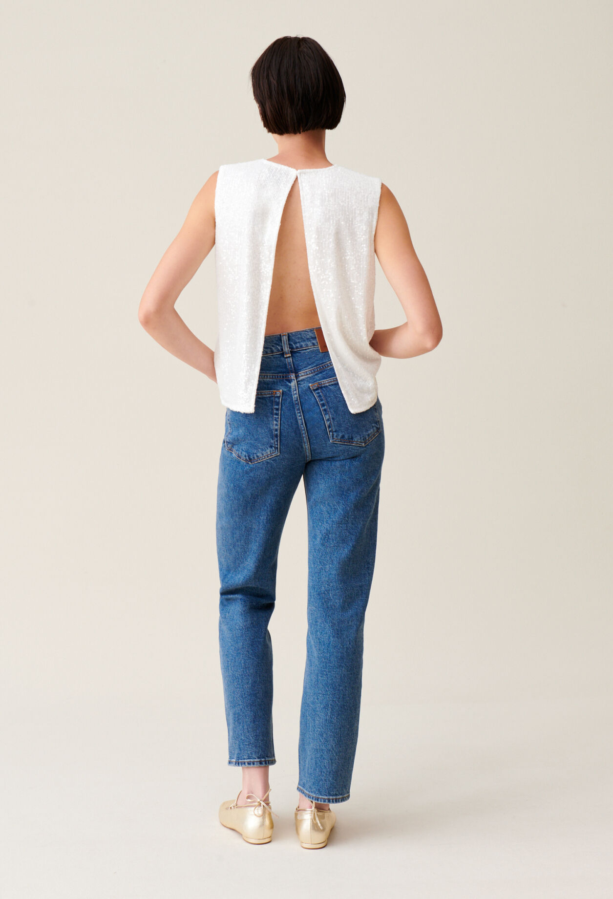 Off white sequinned sleeveless top for women Claudie Pierlot
