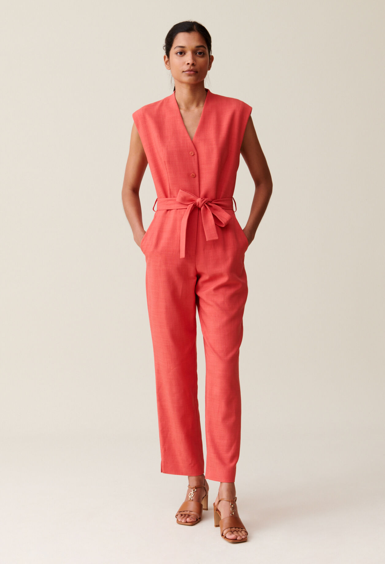 Belted terracotta jumpsuit