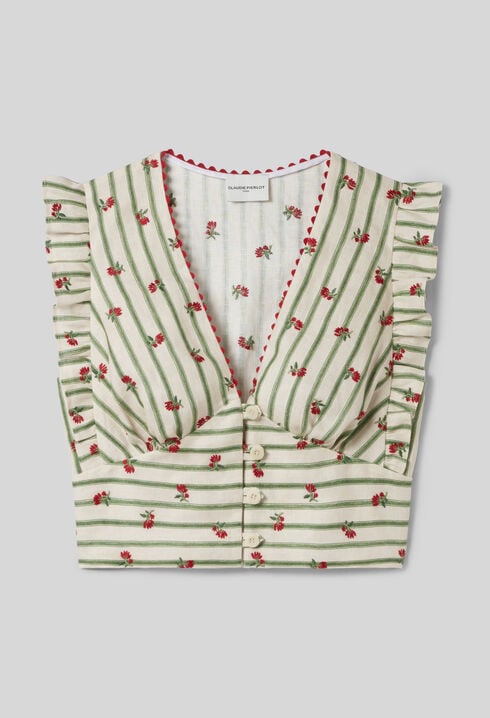 Printed Ruffle Trim Top