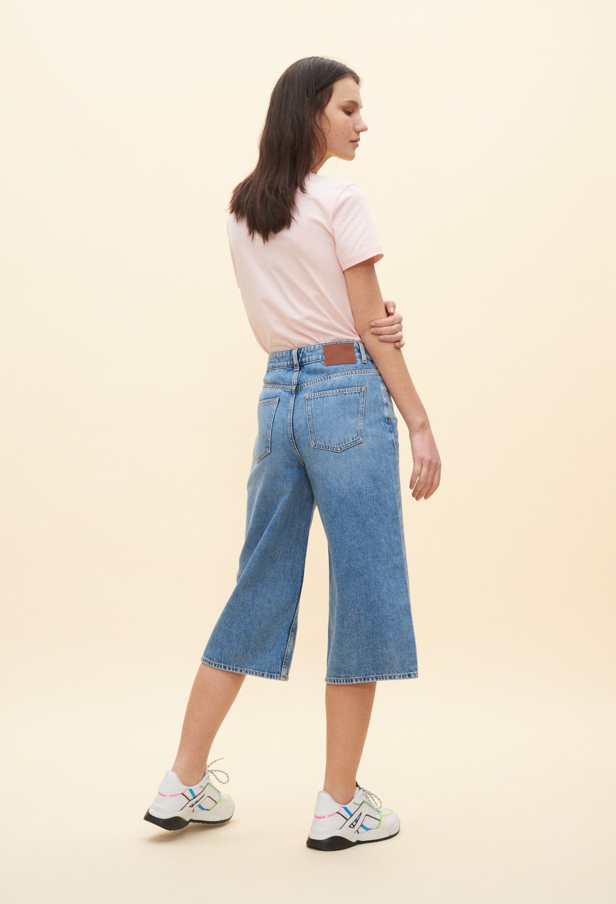Flared denim Bermuda shorts