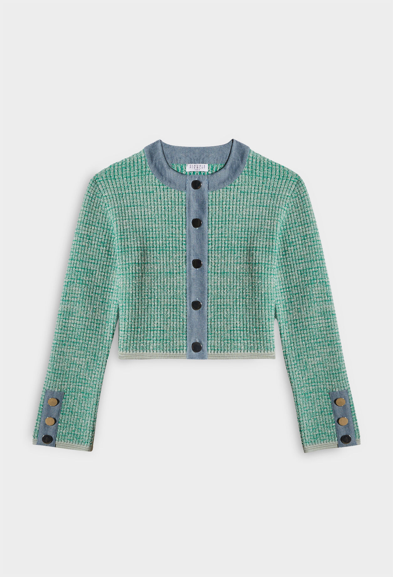 Dual-material cardigan