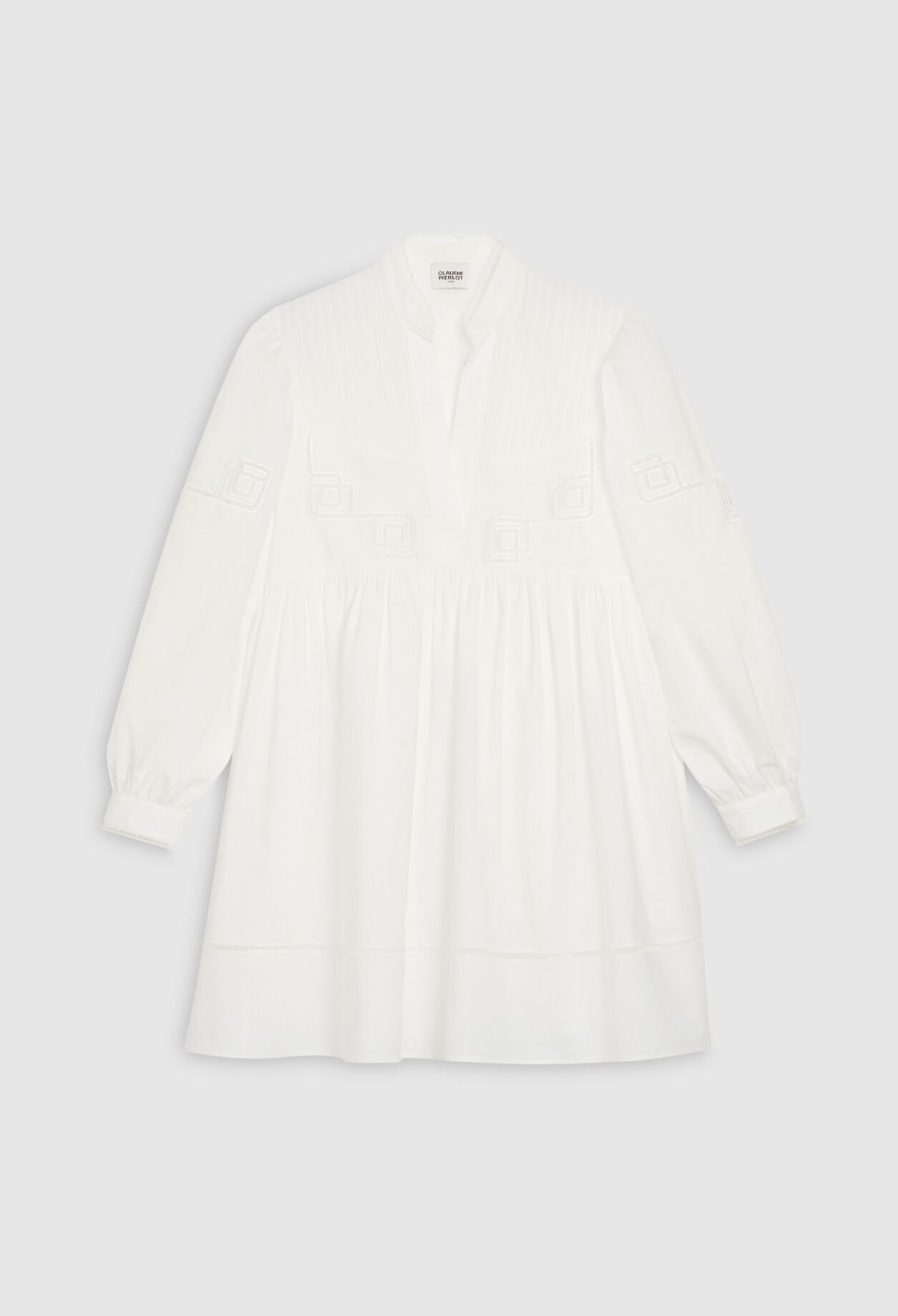 Embroidered white cotton mini dress