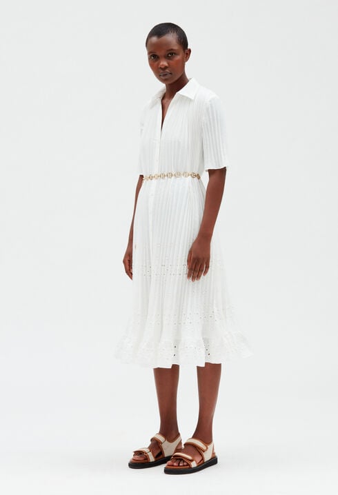 Off-white pleated midi dress