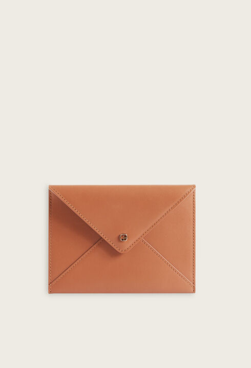 Camel leather clutch bag