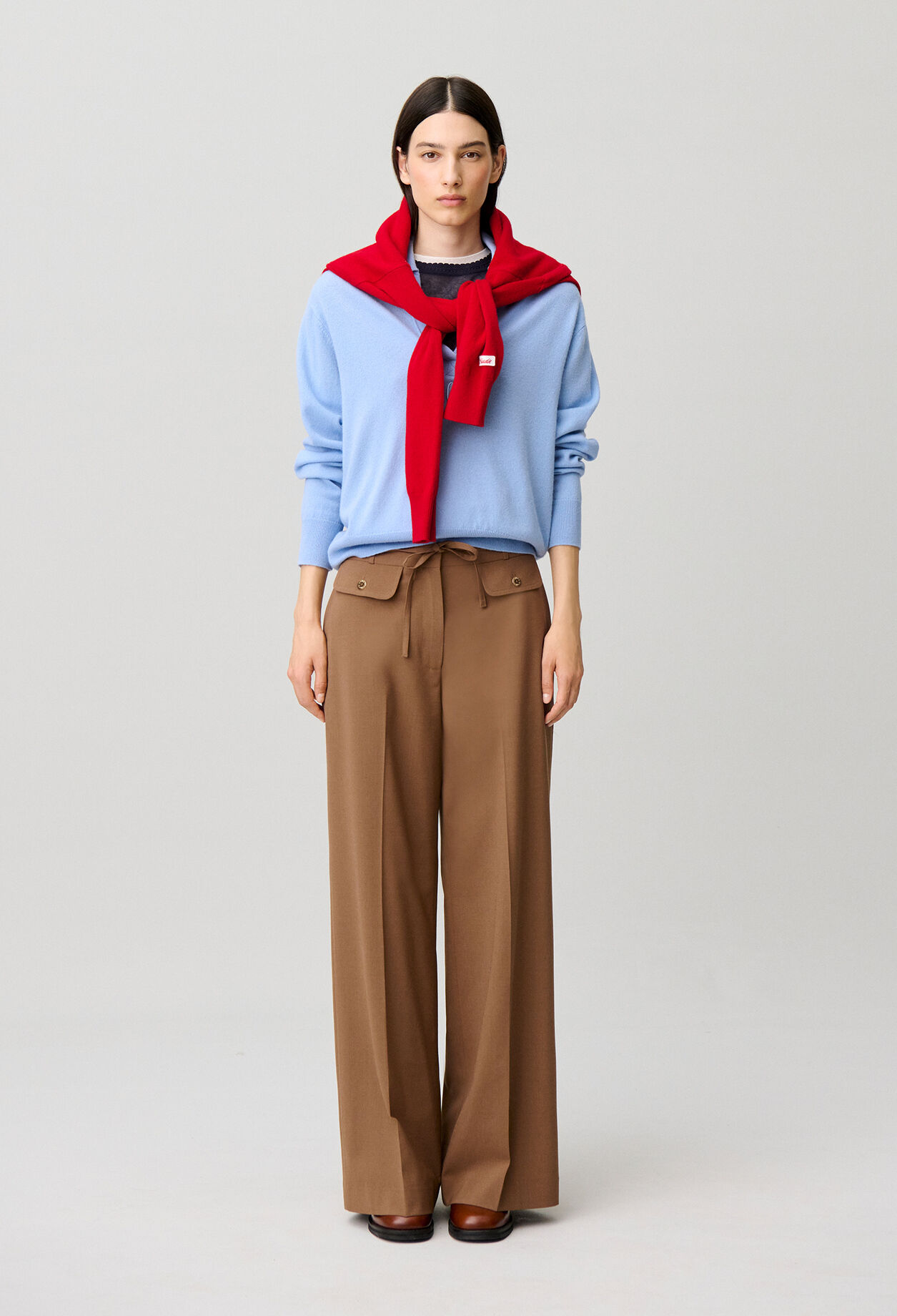 Wide-leg wool blend trousers