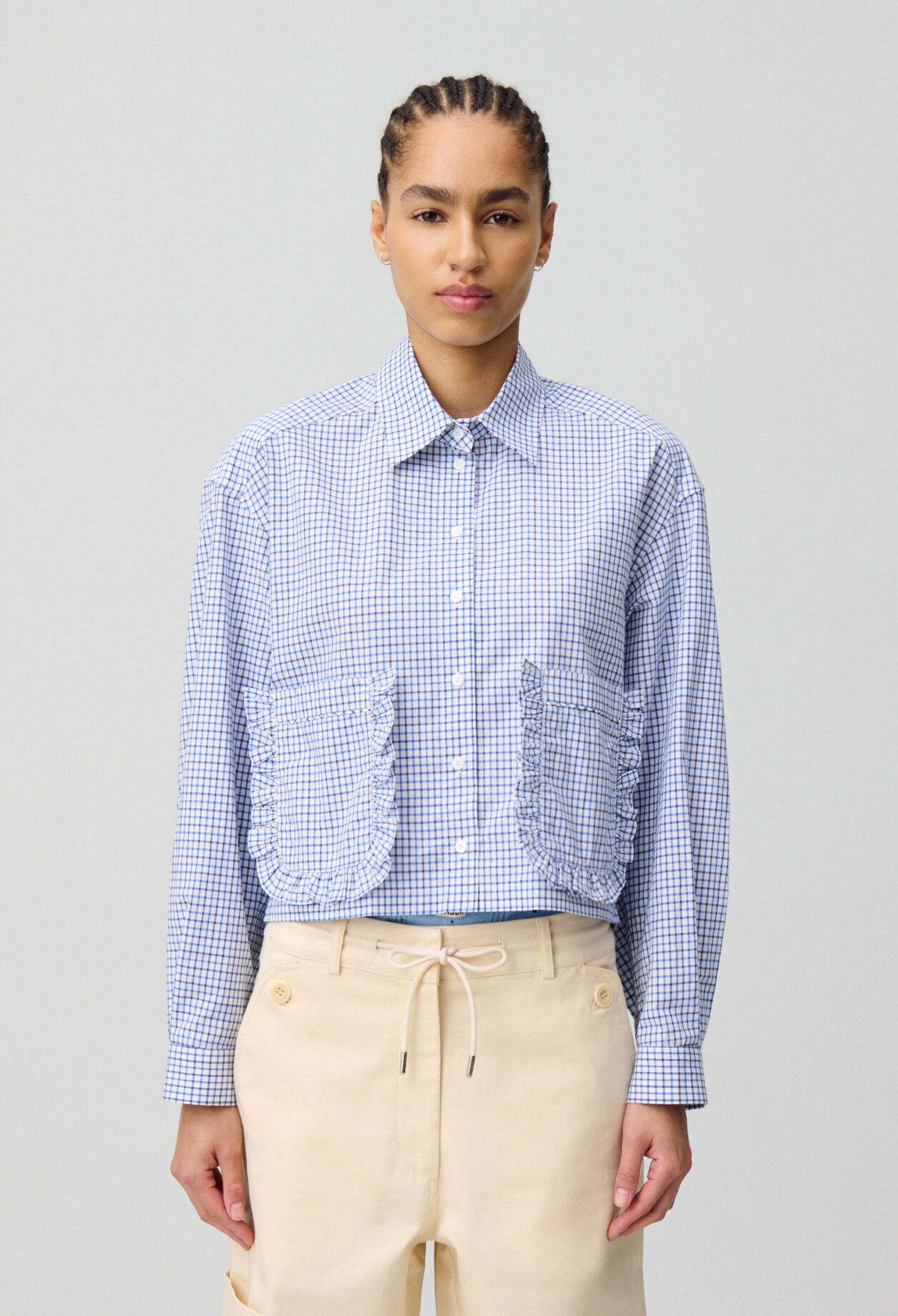 トップス PETITE COLLAR S/S SHIRT *WHITE PLAID pwa PETITE COLLAR S/S SHIRT *WHITE PLAID | Regular/Tall