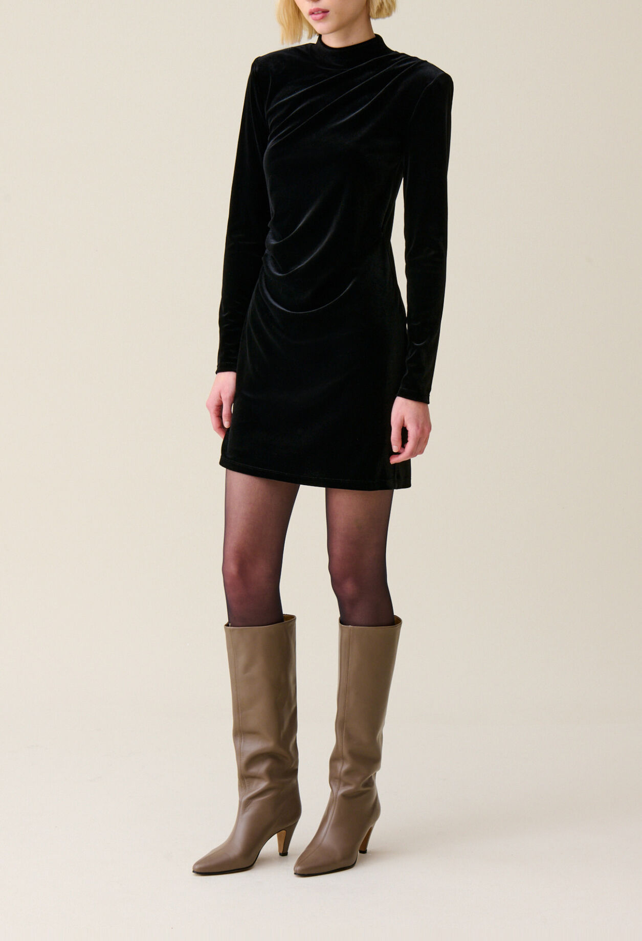 Fitted black velvet mini dress