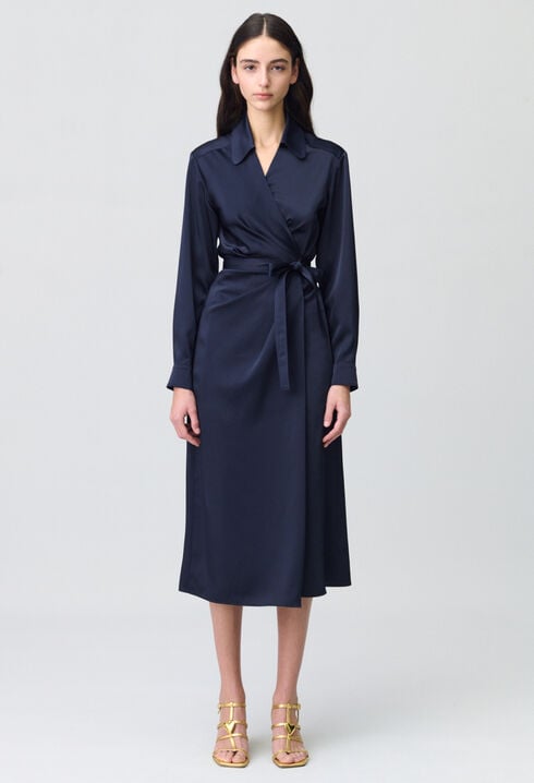 Mid-length Satin Wrap Dress