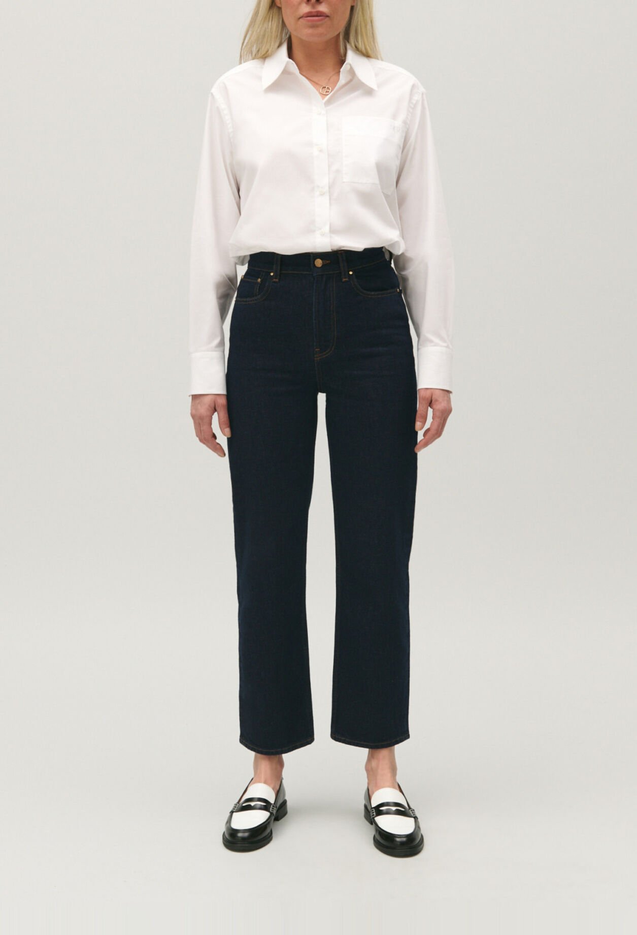 Blue raw denim jeans