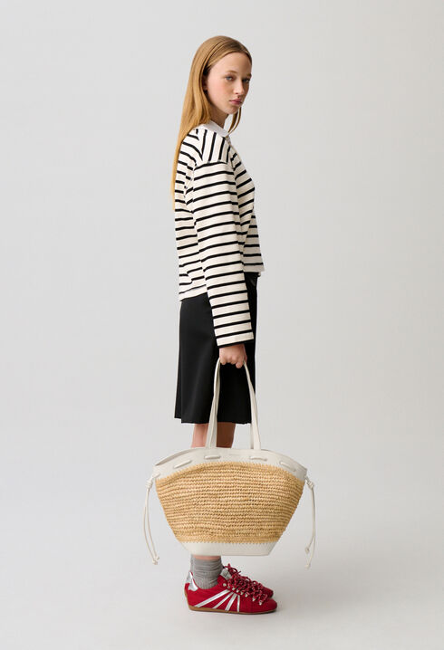 Raffia and leather basket