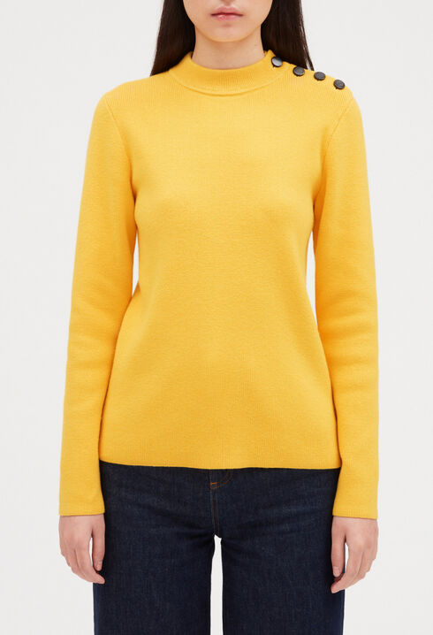 Yellow knitted jumper with high collar