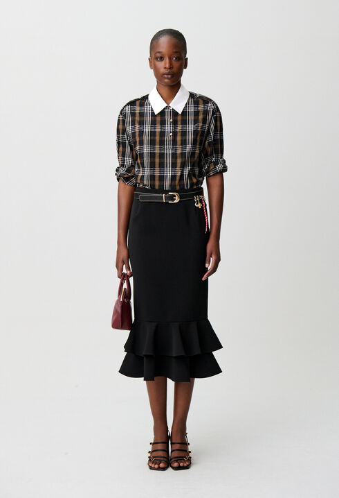 Flared ruffled midi skirt