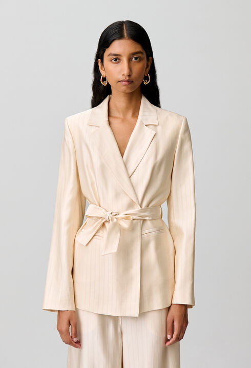 Belted satin tailored jacket