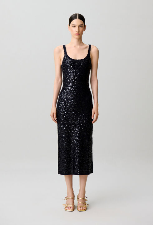 Long sequinned knitted dress