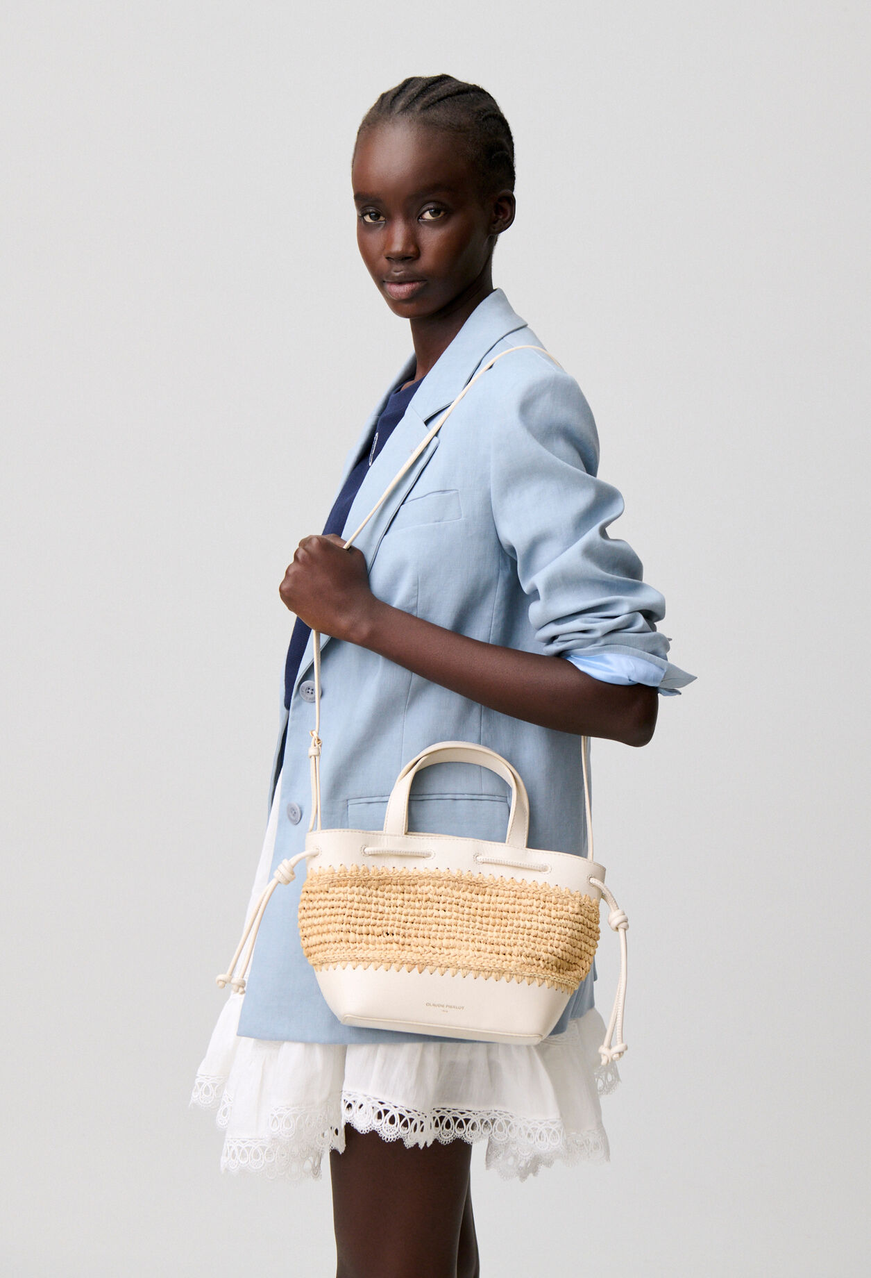 Alban mini raffia and leather basket for women | Claudie Pierlot