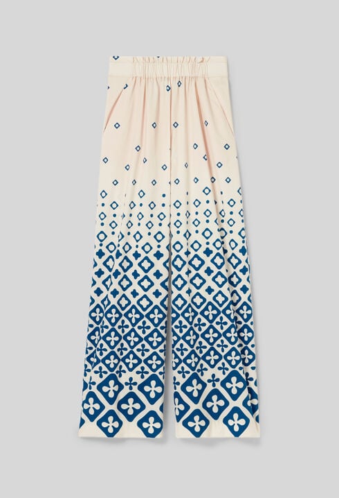 Wide-Leg Fluid Print Trousers