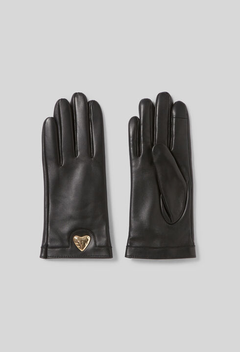 Gold heart leather gloves