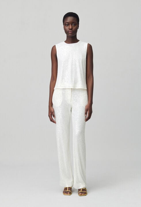 White sequinned trousers