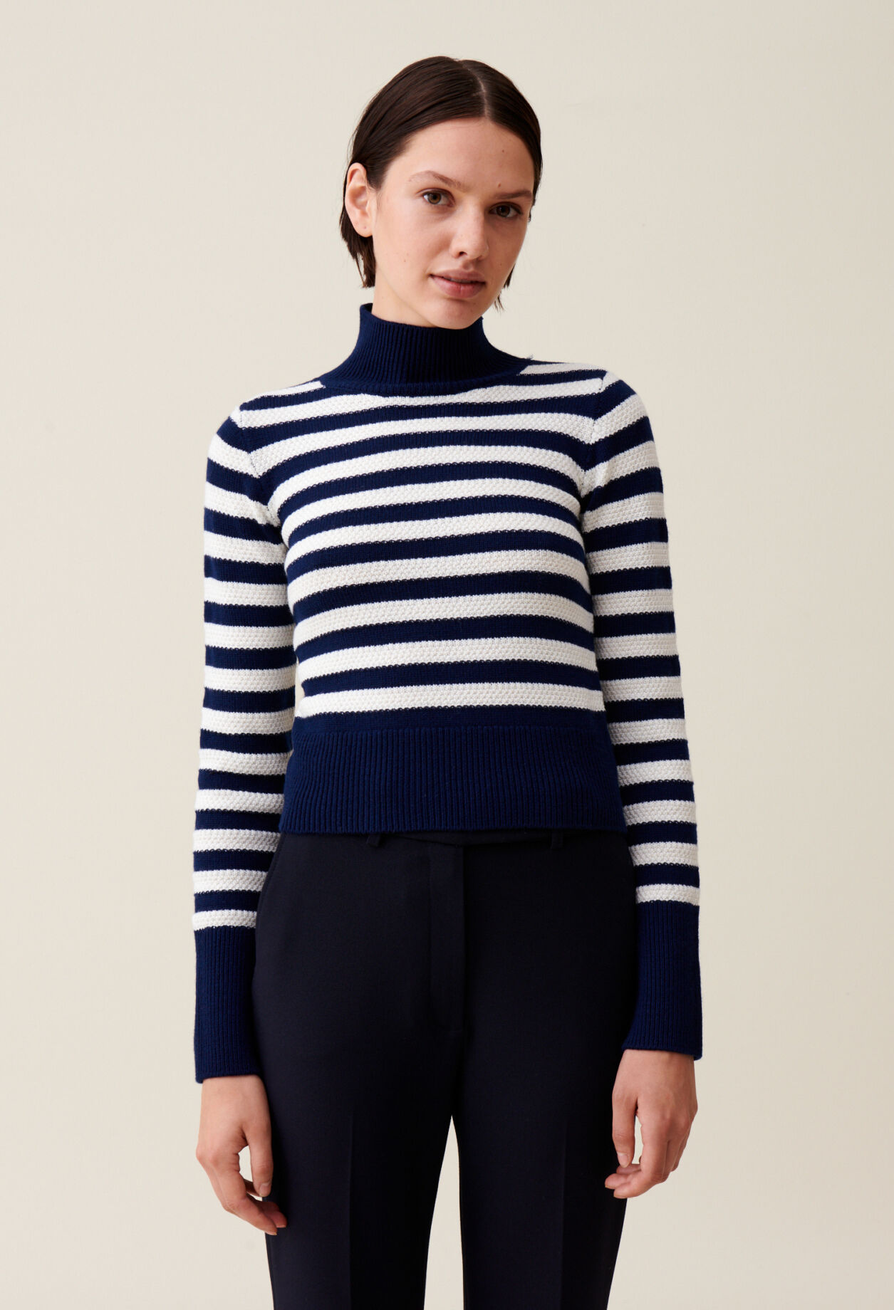 High-neck striped jumper