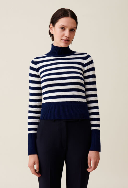 High-neck striped jumper
