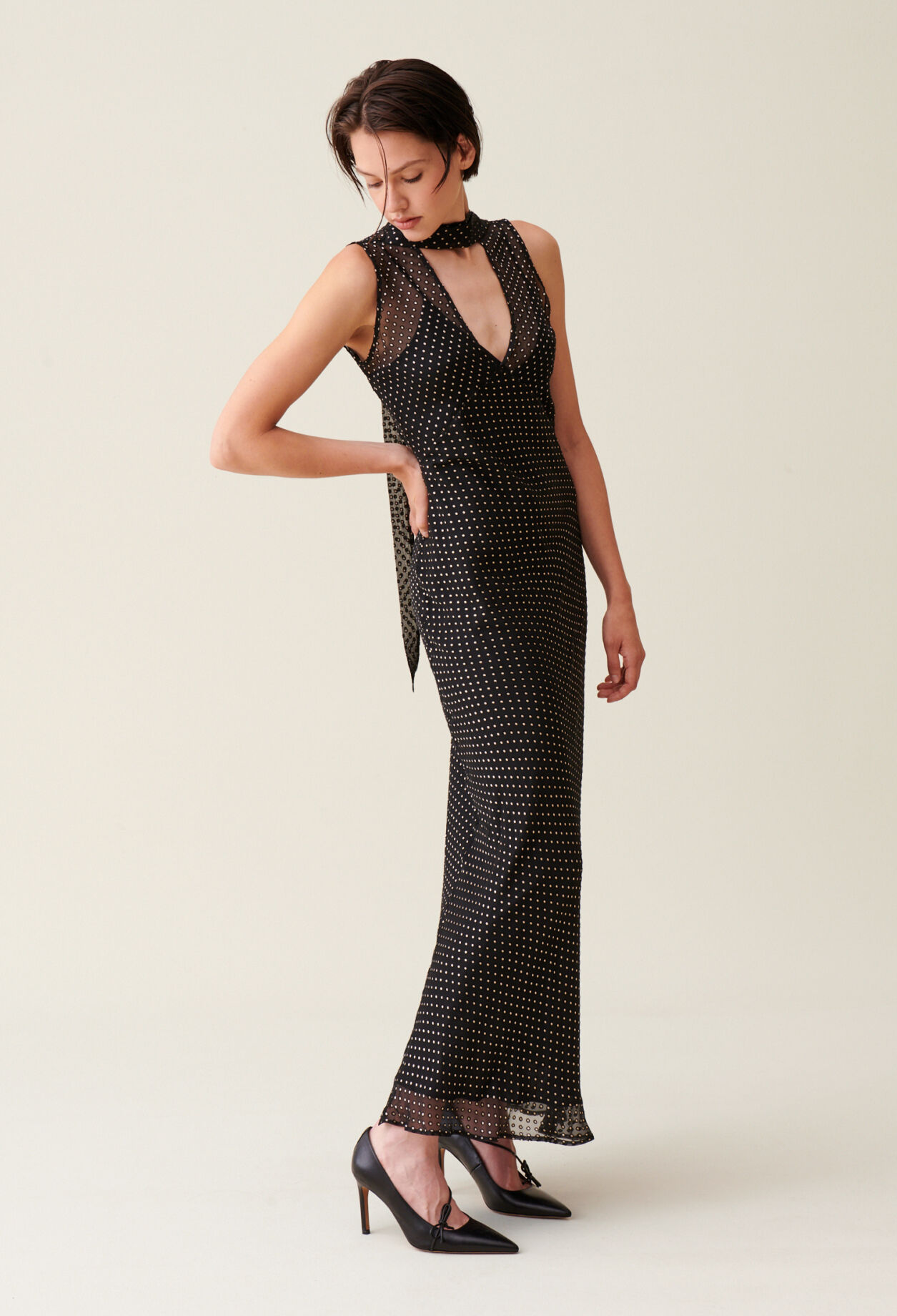 Sheer polka dot maxi dress