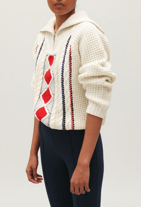 Two-tone knitted jumper zipped rollneck