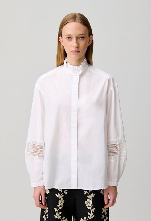 Cotton shirt with frill collar