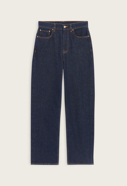 Blue raw denim jeans