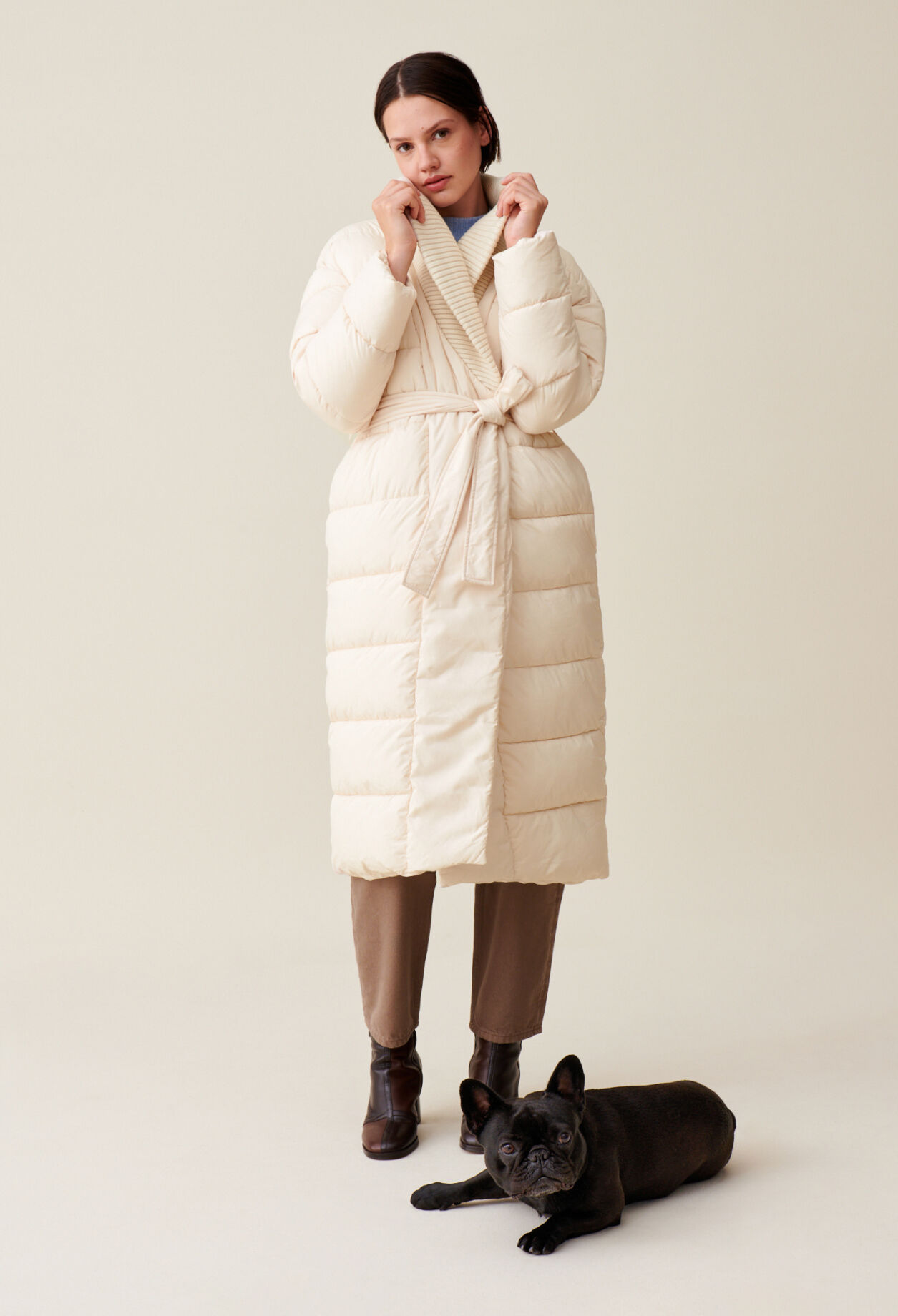 Long padded shawl collar coat