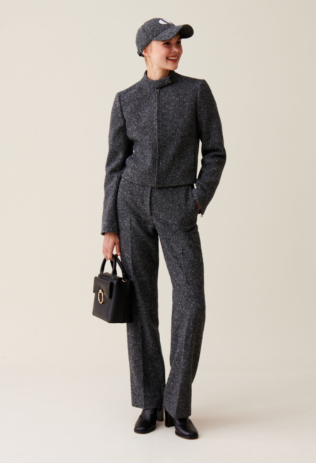Grey short mixed wool jacket