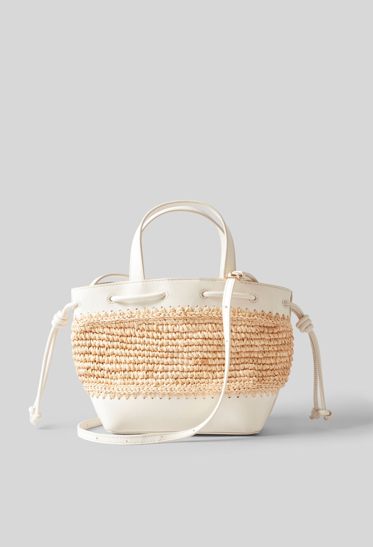 Raffia and leather basket
