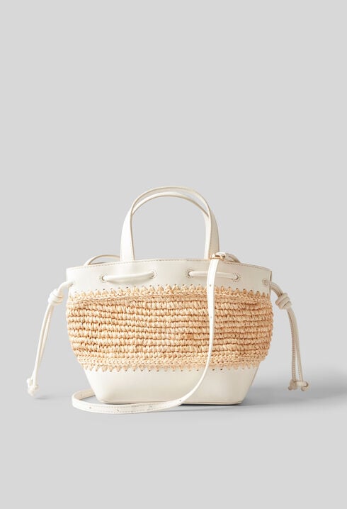 Raffia and leather basket