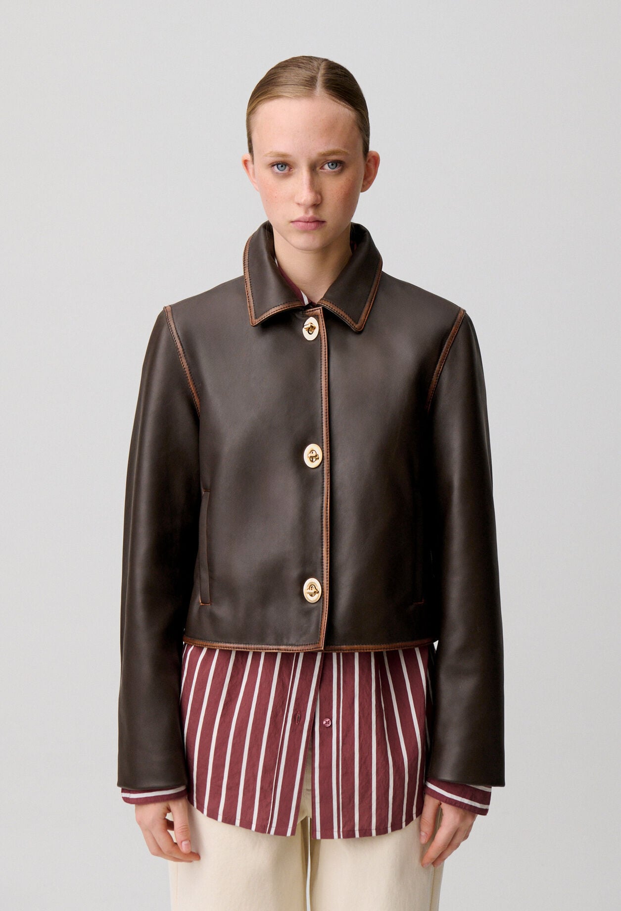 Cropped Vintage Leather Jacket for women | Claudie Pierlot
