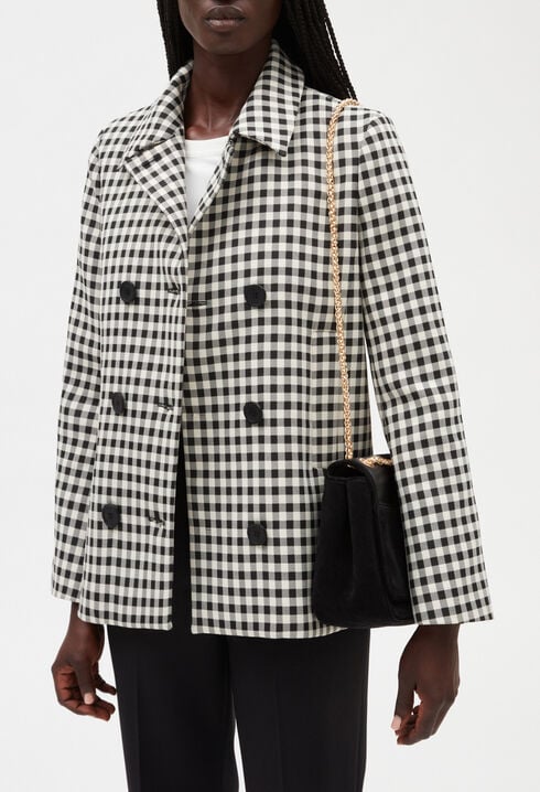 Two-tone checked coat