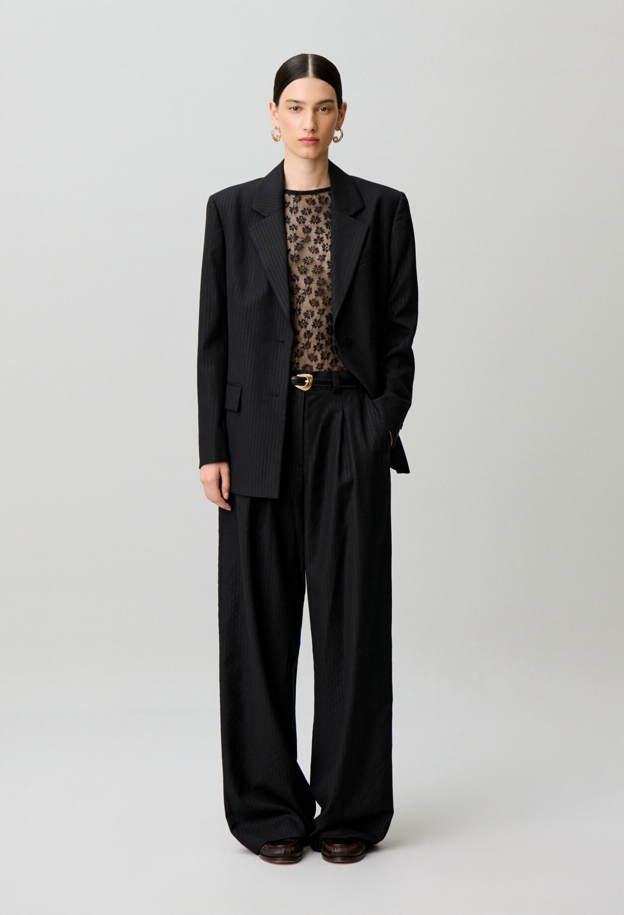 Straight striped wool trousers