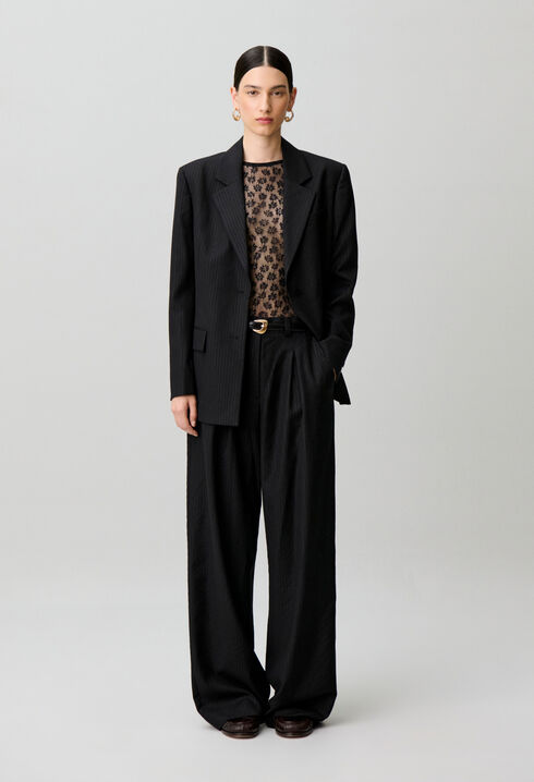 Straight striped wool trousers