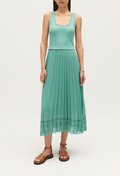 Aqua green two-tone midi dress