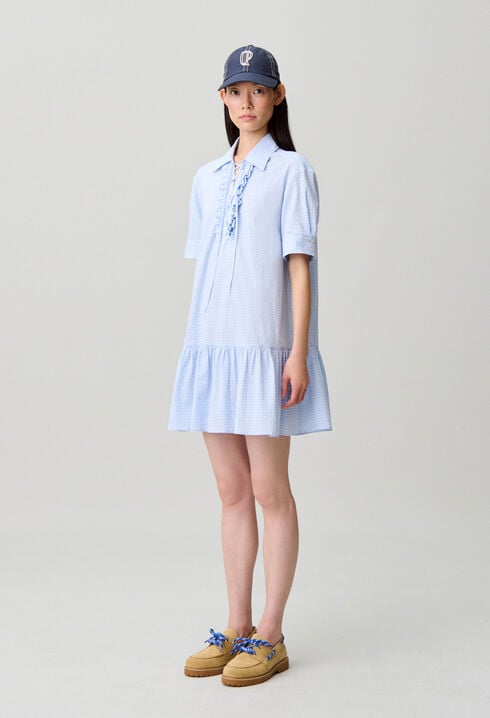 Short lace-up ruffled dress